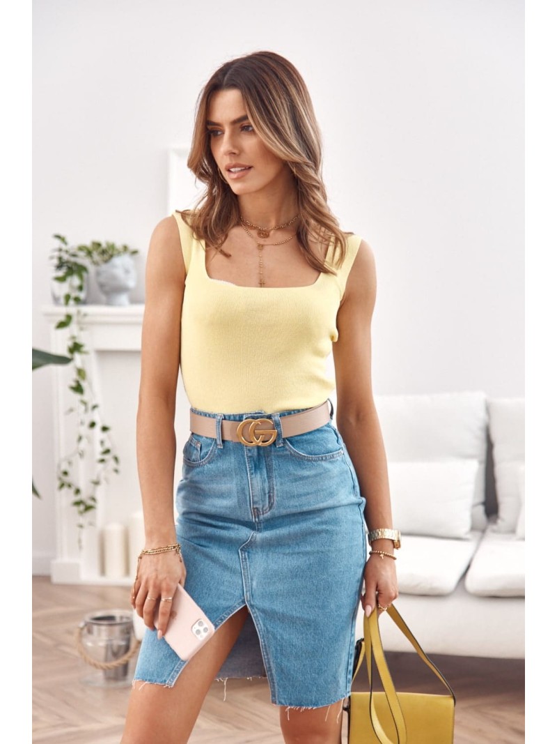 Knitted short top with straps, light yellow MP32854 - Online store - Boutique